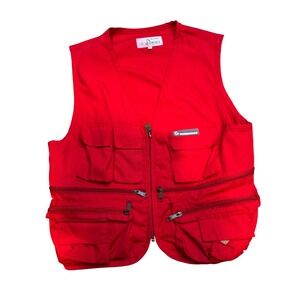 GOLF MASTER Men's Red Utility Vest Multi Pocket Zip Front Large
